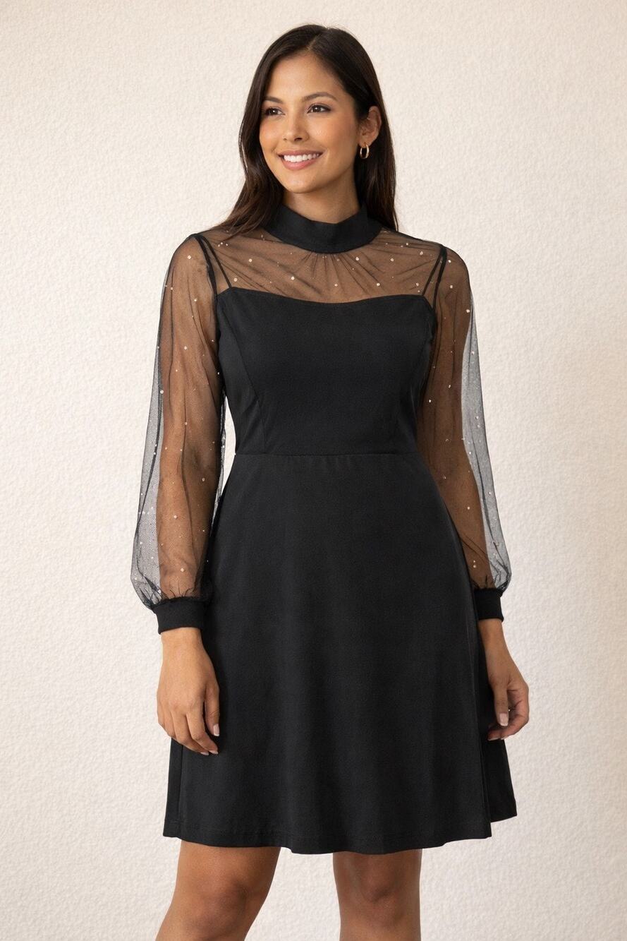 Black Pearl Embellished Sheer Mesh Mock Neck Bodycon Cocktail Dress Women’s LG